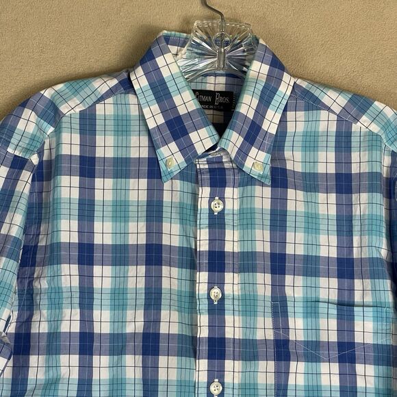 Gitman Bros Shirt Mens Medium Blue Plaid Button Down Designer Preppy Lightweight - Picture 2 of 12